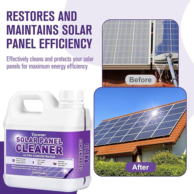 Teexpert Solar Panel Cleaner (32oz Makes 150 Gallons) Ultra Concentrated Glass &amp Solar Panel Cleaning Pro Quick Dry Streak-Free Remove Dirt Dust Droppings Fingerprints Oils &amp Water Spots