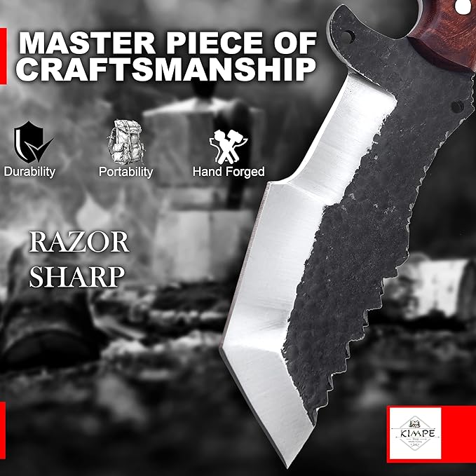 KIMPE Premium Hunting Knife – Spring Steel Fixed Blade Razor Sharp Outdoor Survival Knife with Rose Wood Handle &amp Leather Sheath Bushcraft Camping Skinning Knife Gift for Men.(Spring Steel &amp