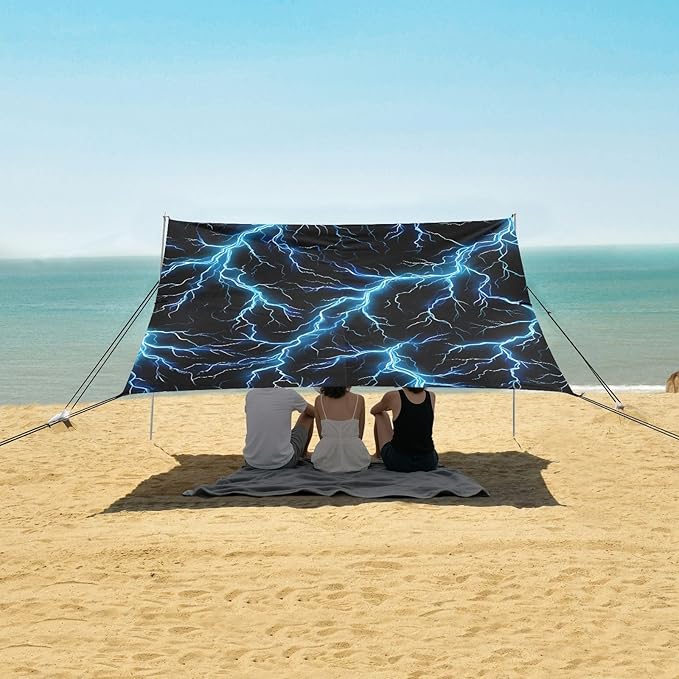 ALAZA Light Blue Glowing Lightning Pattern Beach Tent Sun Shelter Portable Canopy Sunshade for Outdoor Camping Picnics Backyard Fun 10x9 ft