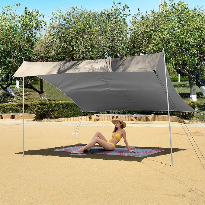 Dangerous Wolf Beach Tent Sun Shelter Set UPF50+ UV Protection 10.5 x 9.19 FT Camping Shade Canopy with Sandbags Sand Anchors Carrying Bag and Others