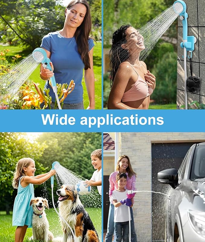 WADEO Portable Shower for Camping 6000mAh Outdoor Electric Shower Rechargeable Pump with Intelligent Digital Display Camping Shower Head Nozzle for Camping Hiking Traveling Washing
