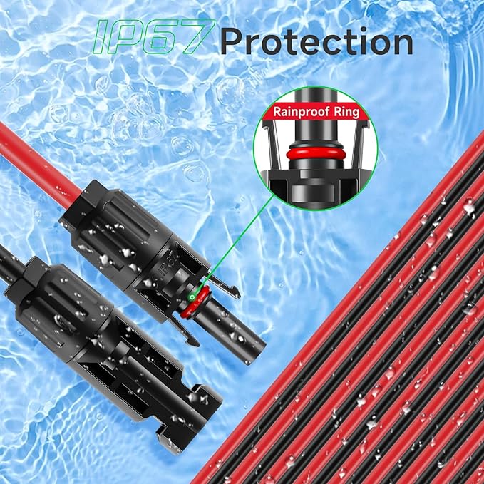 Solar Panel Extension Cable 20Ft 10AWG Waterproof &amp Tinning Male to Female Solar Extender Cord for Photovoltaic Systems （20FT Red +20FT Black