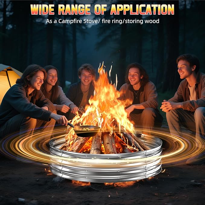 60 Inch Fire Pit Ring 5FT Galvanized Steel 12 Raised Heavy Duty Wood Burning Fire Pits&ampOutdoor Fireplace Heat Resistant Campfire Ring with Spark Guard for Outdoor Backyard Patio &amp Camping