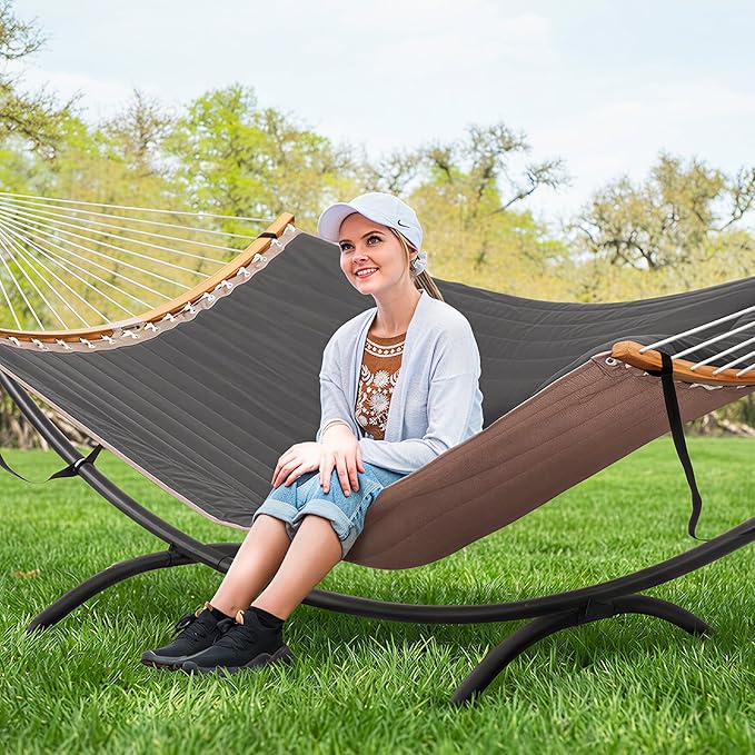 SUNCREAT Hammocks Standing Patio Hammock Portable Hammock with Stand Foldable Patent Pending Dark Gray