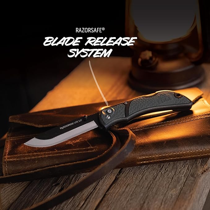 OUTDOOR EDGE 3.5 RazorLite EDC Knife. Pocket Knife with Replaceable Blades and Clip. Perfect For Hunting and Skinning Deer. Gray with 6 Blades