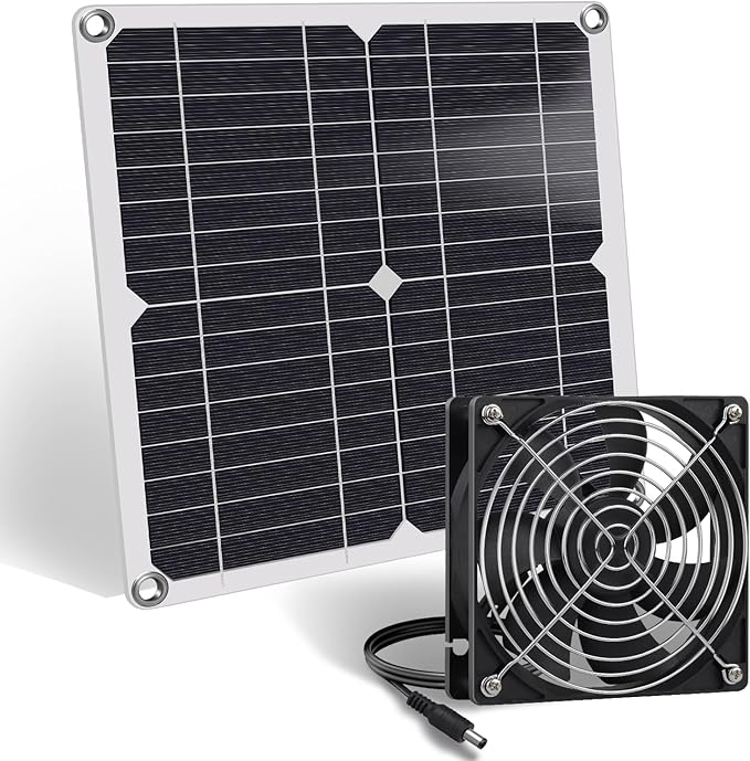 Solar Fan 12W Weatherproof Solar Panel with DC Fan for Small Chicken Coops Greenhouses Sheds Pet Houses Intake or Exhaust air