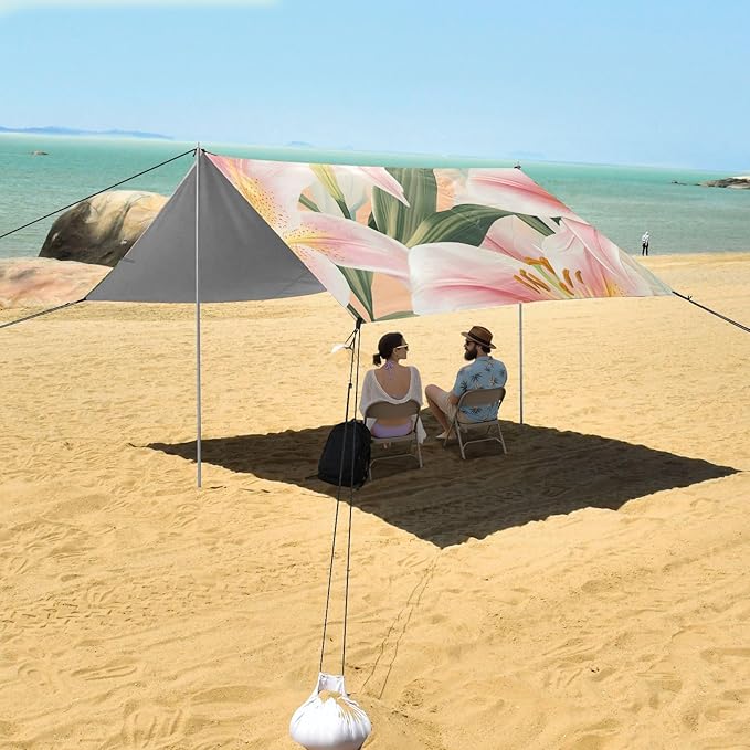 ALAZA Summer Pink Lily Beach Tent Sun Shelter Portable Canopy Sunshade for Outdoor Camping Picnics Backyard Fun 10x9 ft