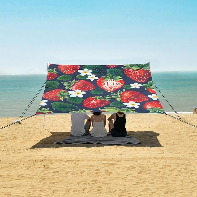 ALAZA Strawberry Leaf Flower Pattern Beach Tent Sun Shelter Portable Canopy Sunshade for Outdoor Camping Picnics Backyard Fun 10x9 ft