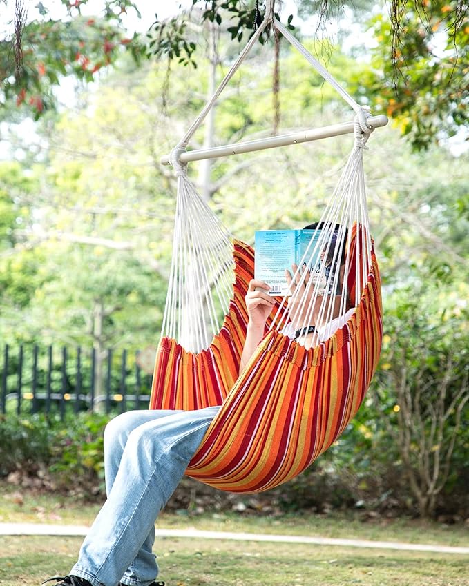 ADVOKAIR Hammock Chair Swing Heavy-Duty Hanging Rope Swing Seat Supports 500 Lbs Ideal for Outdoor Patio Backyard Porch Deck &amp Indoor Bedroom Use