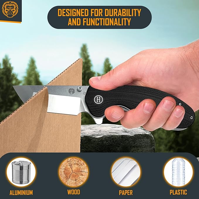 Holtzman's Gorilla Survival Pioneer Folding Knife with G10 Handle and D2 Steel Blade Gift Box Set (Silver) - Ideal for Everyday Carry and Outdoor Use
