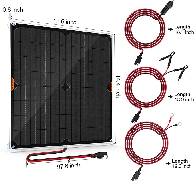 OYMSAE 20W 12V Solar Panel Car Battery Charger Portable Waterproof Power Trickle Battery Charger &amp Maintainer for Car Boat Automotive RV with Cigarette Lighter Plug &amp Alligator Clip