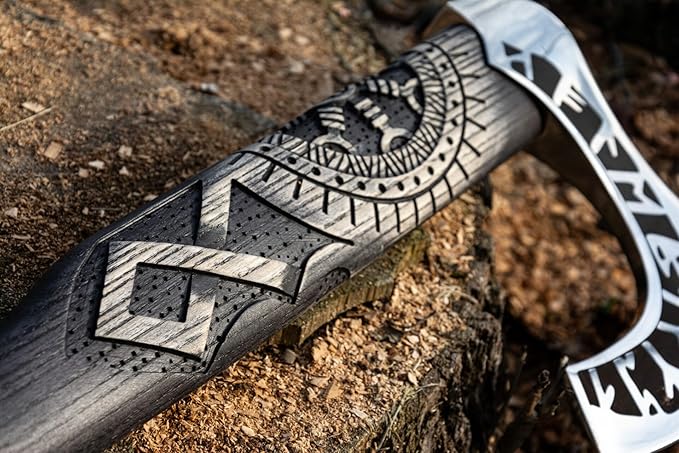SHINY CRAFTS® Handcrafted Viking Axe – Nordic Engraved Blade with Wooden Handle Unique Gift for Men Collectors and Fantasy Enthusiasts (SCA-11)