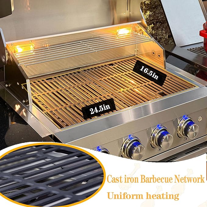 28-inch Built-in Gas Grill4 Burner Propane Grill with Rear Burner 48400 BTU Built-in BBQ Grill Stainless Steel Charcoal and Propane Gas Dual Fuel for Outdoor Kitchen Island
