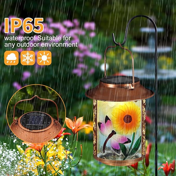 Dragonfly Solar Lanterns Outdoor WaterproofBirthday Gifts for Women Mom Grandma Garden DecorHanging Solar Lights Wall Mount Decorations for YardFront PorchPatioLawn Pathway Landscape