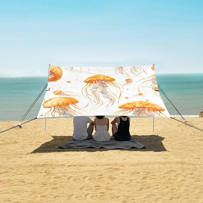 ALAZA Yellow Jellyfish Watercolor Hand Drawn Tropical Beach Tent Sun Shelter Portable Canopy Sunshade for Outdoor Camping Picnics Backyard Fun 10x9 ft