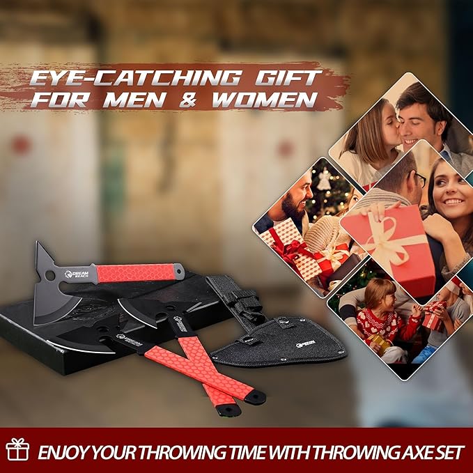Dream Reach 6-Pack Throwing Game Set Including Safe Full Tang 3 PCS Throwing Axes and 3 PCS Throwing Knives with TPR Rubber Sleeve and Protective Sheaths for Recreation and Competition