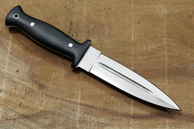GCS Handmade Hunting Knife Full Tang Black Micarta Handle D2 Steel with Cowhide Right and Left Leather Sheath for Hunting Camping Bushcraft and EDC (GCS-234)