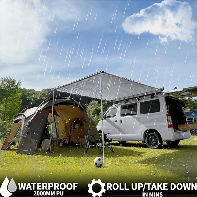 DANCHEL OUTDOOR Car Awning 6.5x9.8ft Roof Rack Pull-Out Sun Shelter Canopy Waterproof 4x4 Vehicle Side Overland Awning Camping Gray