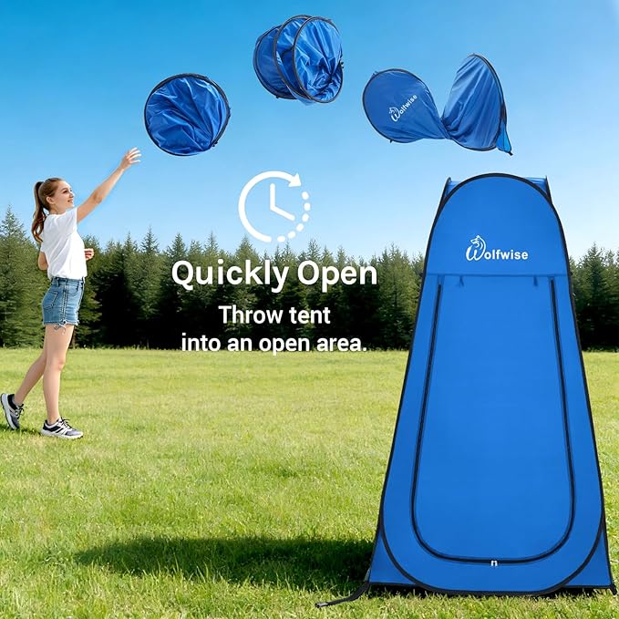 Wolfwise Pop Up Shower Tent for Camping Portable Instant Changing Tent with Ventilation Window &amp Carry Bag Privacy Bathroom Toilet for Beach &amp Outdoor Width 47  Height 83  Blue