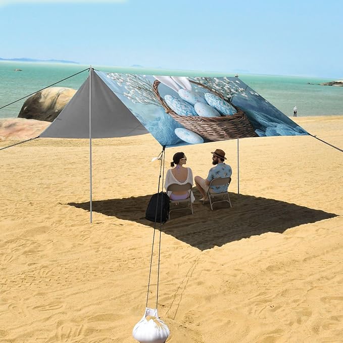 ALAZA Eggs in A Basket with A Beautiful Bunny Ears Beach Tent Sun Shelter Portable Canopy Sunshade for Outdoor Camping Picnics Backyard Fun 10x9 ft