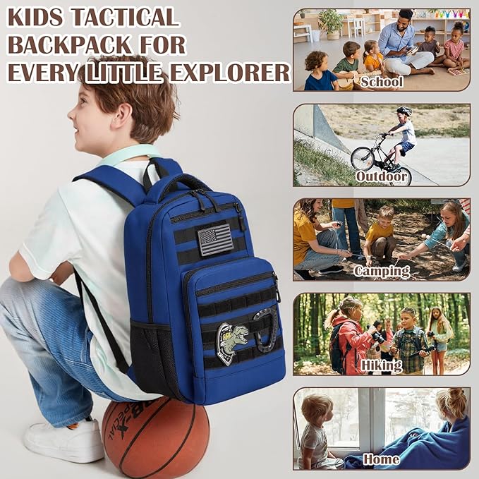 Kids Tactical Backpack Army Molle Bookbag Military Boys Backpack for School Outdoor Camping Blue