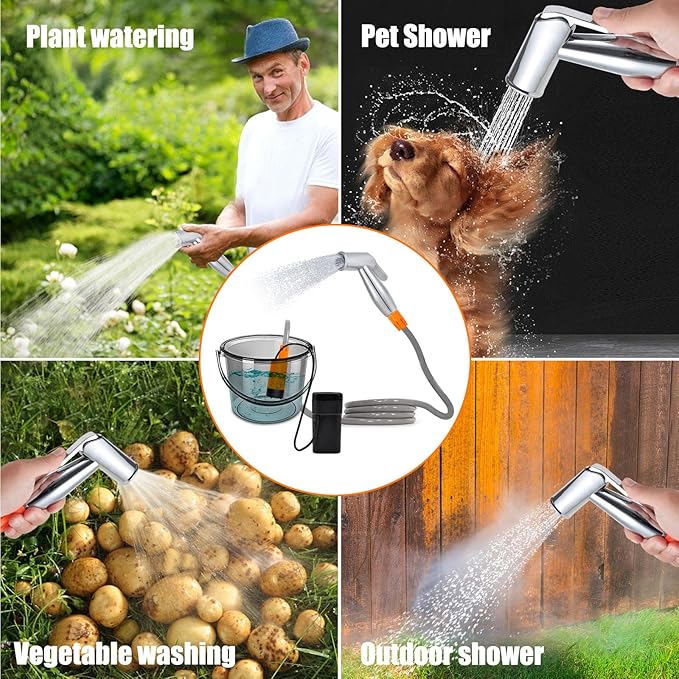 Spray gun headPortable electric outdoor shower two charging methods camping shower pump one-button switch control suitable for pet bathing and plant watering