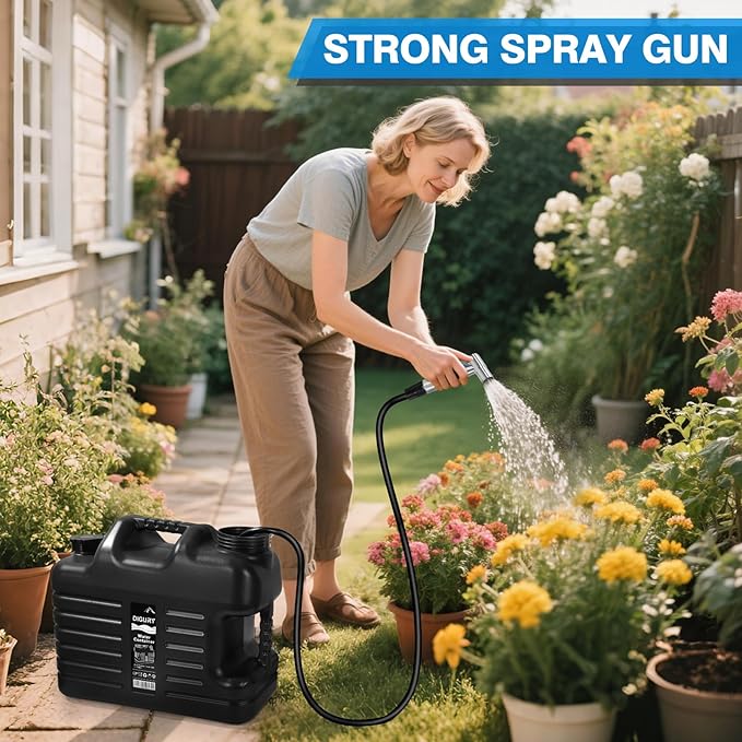 Digury Portable Camping Shower with 5 Gallon Water Jug 6000mAh Rechargeable Outdoor Camping Shower Kit IPX7 Waterproof Pump BPA Free Water Containers Camp Essentials