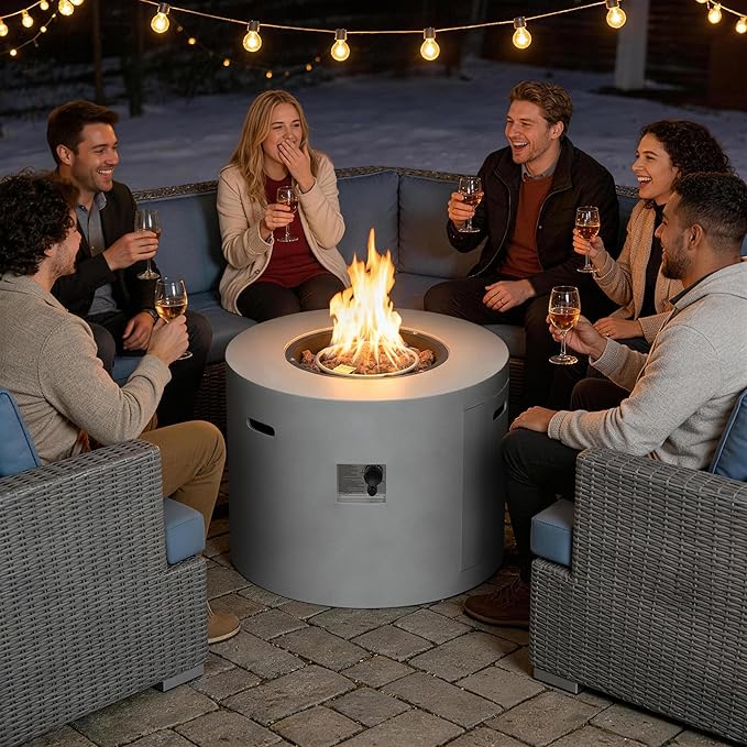 HOTEAGLE 32 Propane Fire Pit Table Round 50000 BTU Powerful Gas Firepit Table CSA Certified Ideal Outdoor Fire Pit for Dining Party in Patio Garden Yard