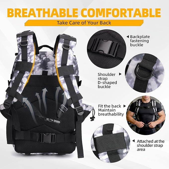 LUPU TACTICAL 45L Backpack for Men and Women 3 Days Assault Pack Outdoor Travel Hiking Camping Rucksack with Molle Webbing (Black and White)
