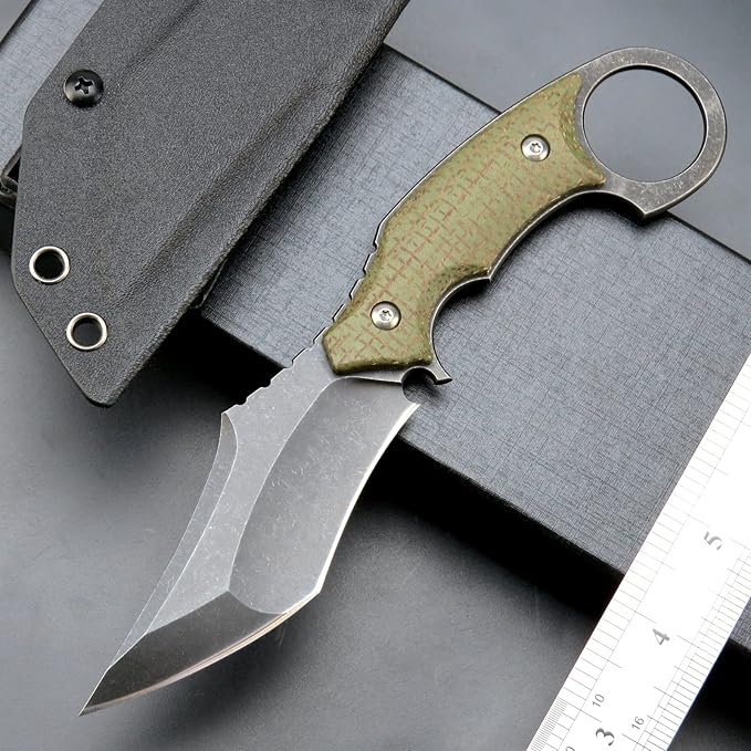 C1117 Fixed Blade KnifeD2 Steel Blade +Micarta Handle Outdoor EDC Survival Claw Knife with Kydex Sheaths(Green) …