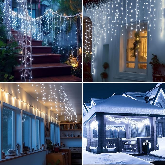 Icicle Christmas Lights for Outside - 65Ft 506 LED Plug-in Icicle String Lights Outdoor Decorations with RemoteWaterproof Cool White Christmas Icicle Lights for House Bedroom Balcony Decor