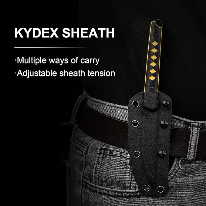 Kizer Kwaiken Fixed Blade Knife 3.94 Nitro-V Blade Hunting EDC Knife with Black &amp Yellow G10 Handle Survival Knife with Adjustable Sheath for Hiking Camping Outdoor Knives 1066A3