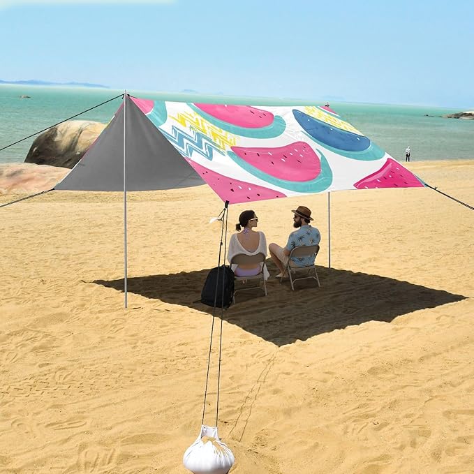 ALAZA Pink Blue Watermelon Pattern Beach Tent Sun Shelter Portable Canopy Sunshade for Outdoor Camping Picnics Backyard Fun 10x9 ft