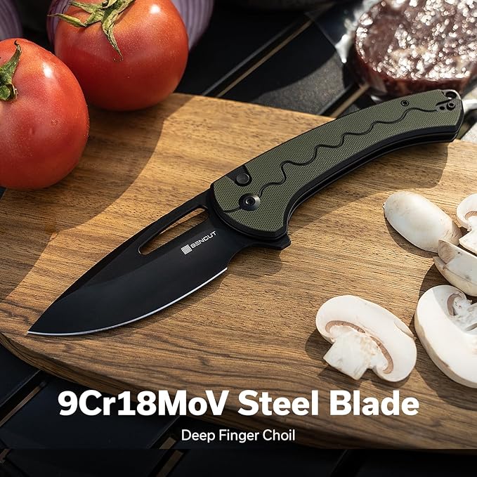 SENCUT Squiggy Pocket Knife Camping Folding Knife with 3.89'' 9Cr18MoV Blade &amp G10 Handle Reversible Clip for EDC Hiking S24082A-2 (Black/Green)