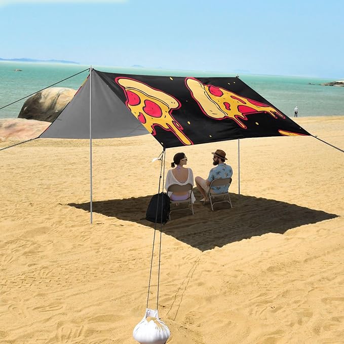 ALAZA Pizza on Black Beach Tent Sun Shelter Portable Canopy Sunshade for Outdoor Camping Picnics Backyard Fun 10x9 ft