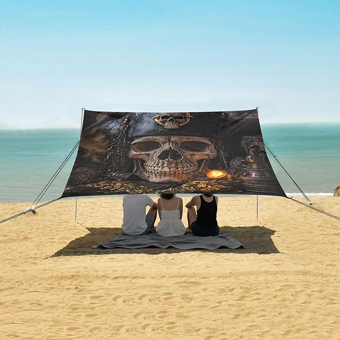 ALAZA Pirate Skull Torch Treasure Beach Tent Sun Shelter Portable Canopy Sunshade for Outdoor Camping Picnics Backyard Fun 10x9 ft