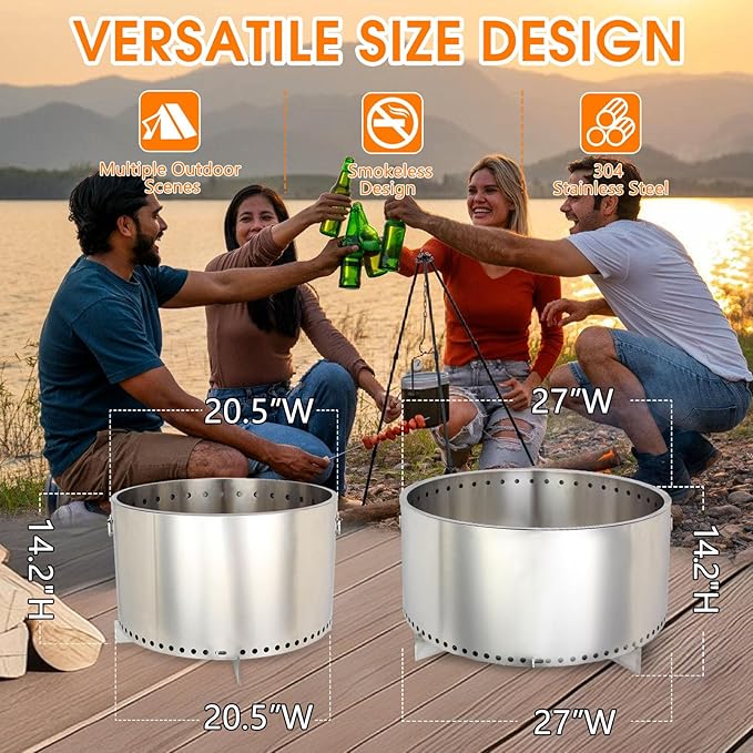 20.5 Smokeless Fire Pit Wood Burning Camping Stove with Removable Stand &amp Ash Pan Smokeless Stove with Handle Portable Outdoor Bonfire Fire Bowl Suitable for Backyard Garden Camping Picnic