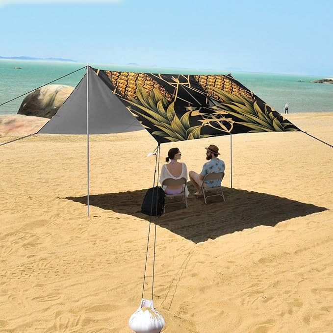 ALAZA Pineapples Geometric Art Beach Tent Sun Shelter Portable Canopy Sunshade for Outdoor Camping Picnics Backyard Fun 10x9 ft