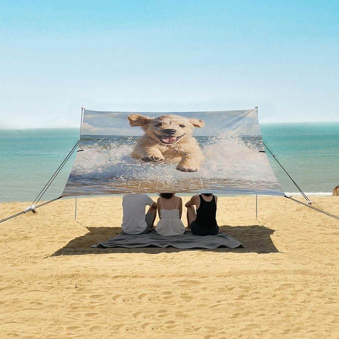 ALAZA Puppy Running at The Sea Beach Tent Sun Shelter Portable Canopy Sunshade for Outdoor Camping Picnics Backyard Fun 10x9 ft