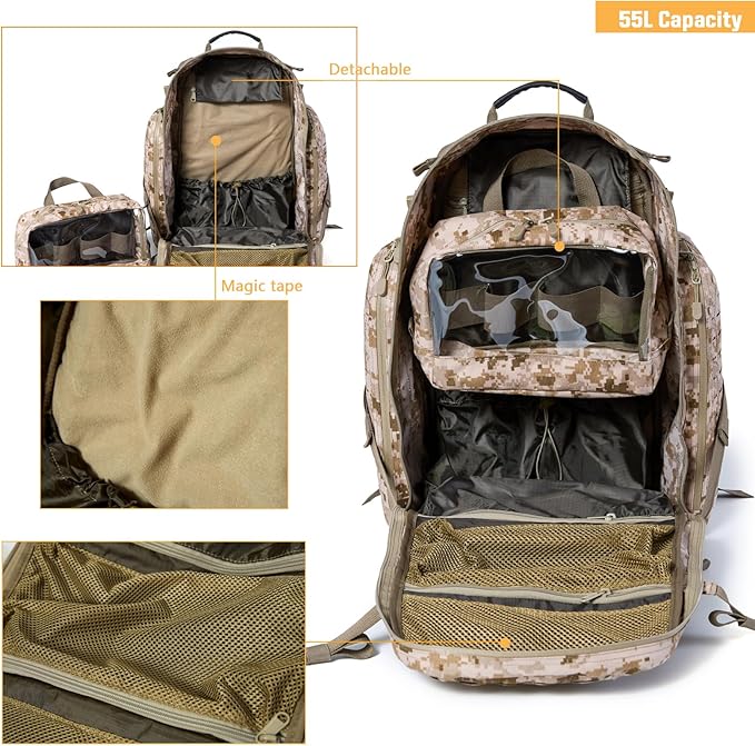 MT Military 3Day Rucksack with External Frame MOLLE Army Medium Ruck Assault Backpack