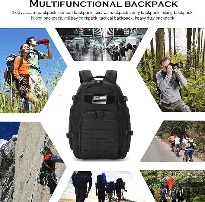 35L Tactical Backpack for Men Heavy Duty Military Backpack 3 Day Assault Pack Molle Backpack Hiking Rucksack (Black1)