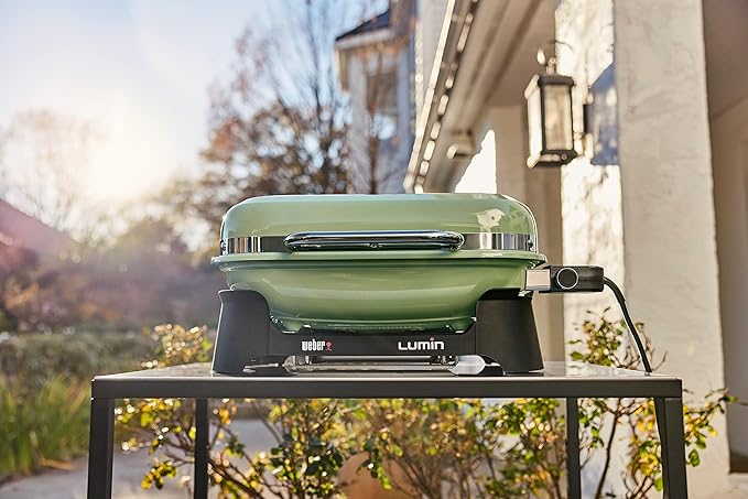 Weber Lumin Portable Outdoor Electric Barbecue Grill for Small Spaces and Travel Seafoam Green