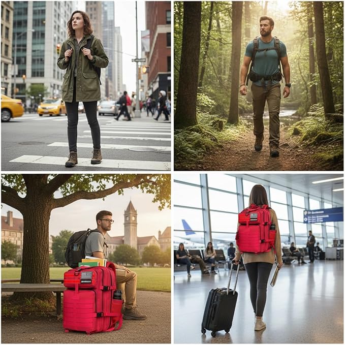 45L Military Tactical Backpack for Men &amp Women Bug Out Bag Assault pack Molle Daypack Hiking Trekking Rucksack (2.0 side pockets (red))