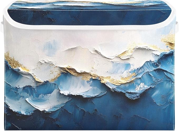 Storage Cube with Lid Pastel Wave Print 16.5×12.6×11.8 IN Collapsible Large Capacity Foldable Storage Basket Bin Organizer