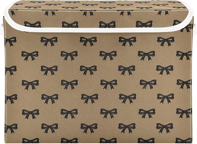Storage Bins With Lid Stackable Fabric Closet Organizer Clothing Storage Large Boxes For Closet Shelves Bedroom Brown Textured Bow