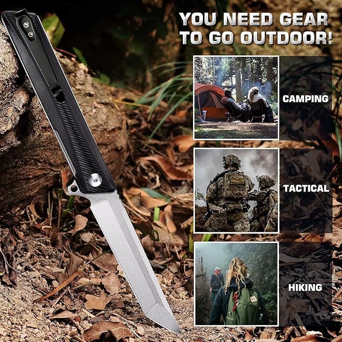 REMETTE Pocket Knife GD22K Flipper Open D2 Steel Tanto Folding knife with Durable G10 HandleMen Women Everyday Carry EDC KnifeSharp Camping Hiking Daily Work Knives