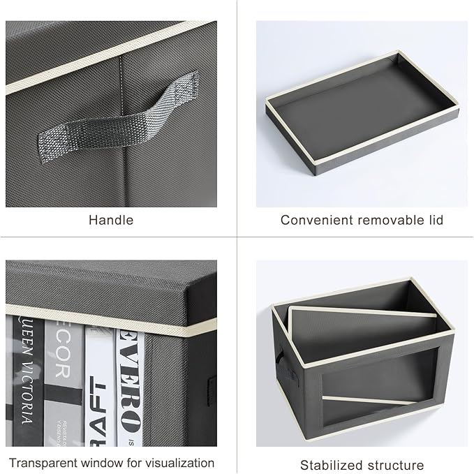 Homsorout Storage Boxes with Lids - 3 Pack Fabric Clear Window Storage Bins Collapsible Storage Bins with Lids Linen Closet Organizer for Clothes Towel Blanket Dark Grey