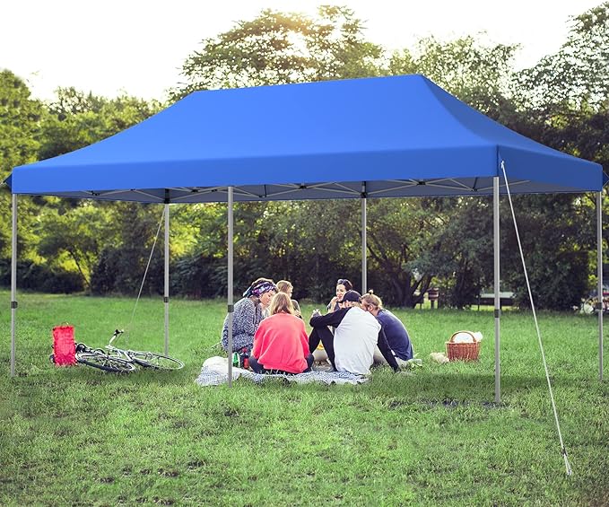 Tangkula 10x20 Ft Pop Up Canopy Tent Easy Set-up Outdoor Commercial Instant Tent with Roller Bag 3 Adjustable Heights Portable Folding Canopy with 200 Square Feet of Shade (Blue)