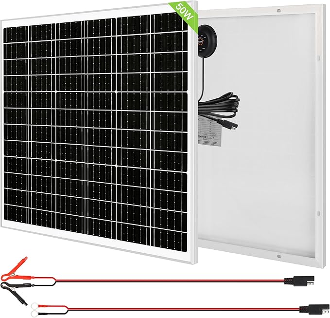 Solar Panel Kit 50W 24V Solar Battery Trickle Charger Maintainer with Upgrade PWM Controller and SAE Cable Waterproof Solar Charger for 24V Car RV Marine Truck Boat Motorcycle ATV Rechargeable Battery