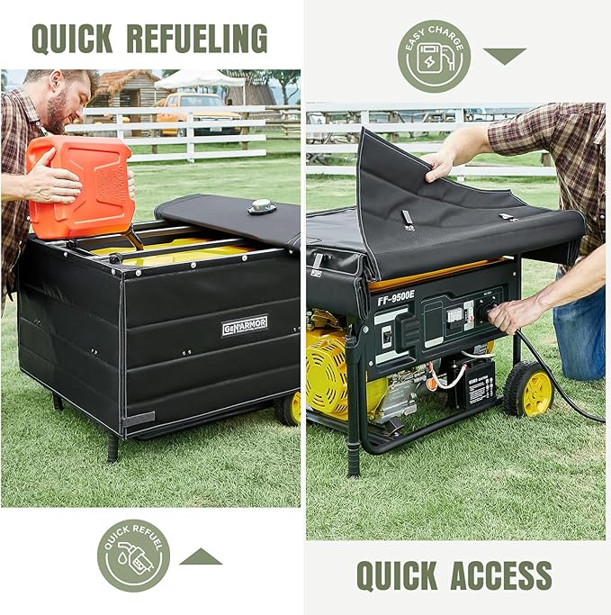 GenArmor Generator Covers While Running 100% Waterproof Heavy Duty Tarps Generator Tent Portable Outdoor Generator Enclosure for Most 4000w~13000w Generators Black Windproof Kit Version